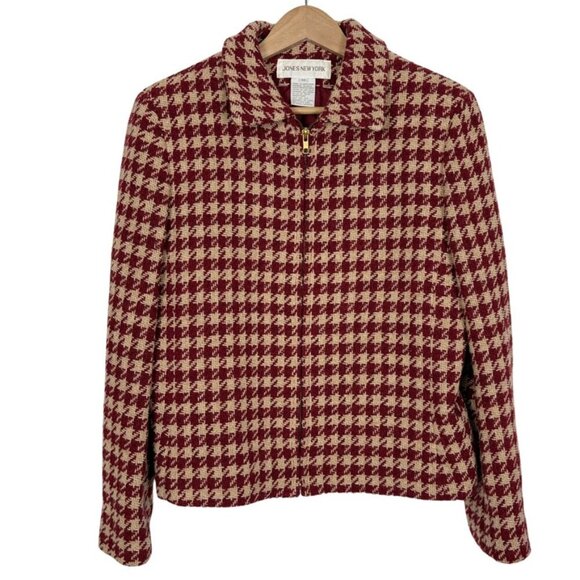 Jones New York Jackets & Blazers - Jones New York Size: 14 VTG Red and Tan Houndstooth Jacket Wool and Alpaca Blend